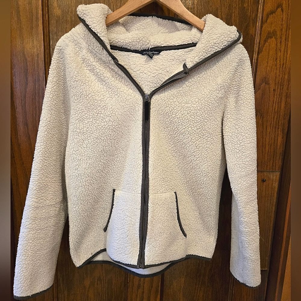 American Eagle Fleece Full Zip Hoodie Ivory SMALL